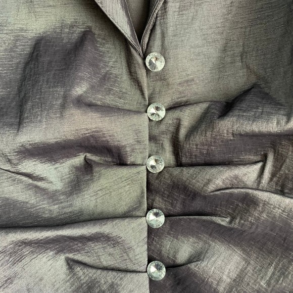 Vintage Tradition Sears Silver Gray Mesh Blouse Rhinestone Button Up Size 18 - Picture 8 of 13